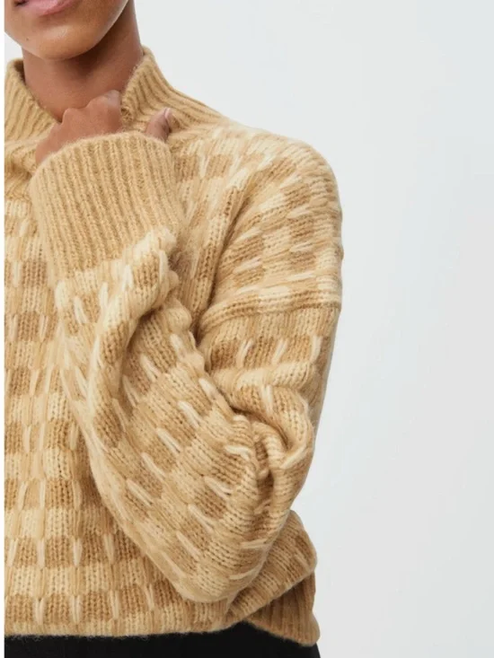 Everlane The Cloud Checkered Mock Neck Chunky Sweater - Picture 2 of 7